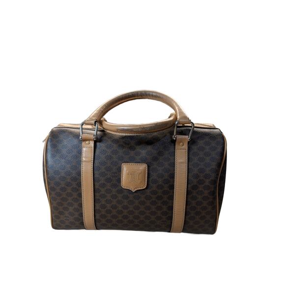 Celine Handbags - VTG Celine Macadam Boston Bag Brown Coated Canvas Leather